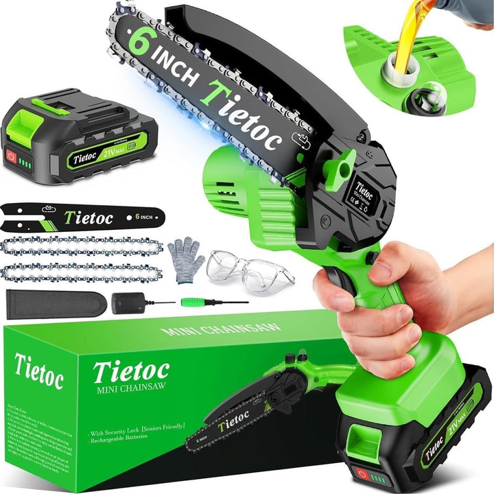 Tietoc Motosierra eléctrica de 6 pulgadas, inalámbrica, funciona co...