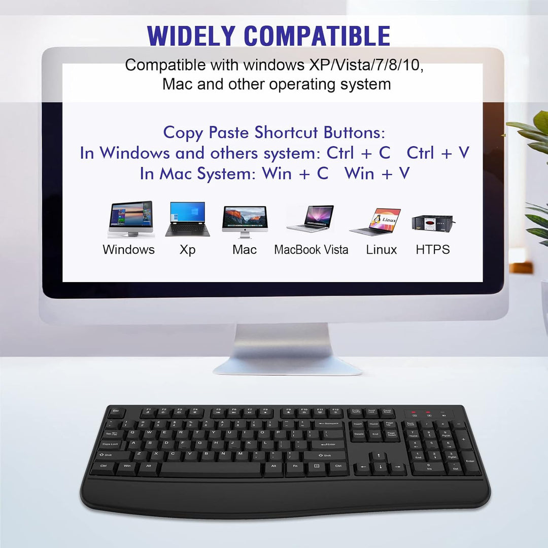 QUASIO Teclado Inalámbrico, Teclado Inalámbrico Ergonómico de Tamañ...
