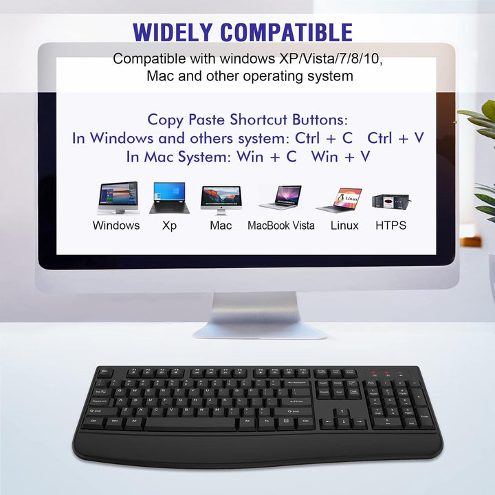 QUASIO Teclado Inalámbrico, Teclado Inalámbrico Ergonómico de Tamañ...