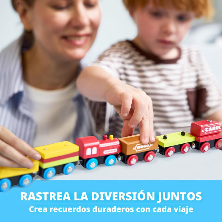 Montessori - Juego de tren de madera para niños 12 vagones