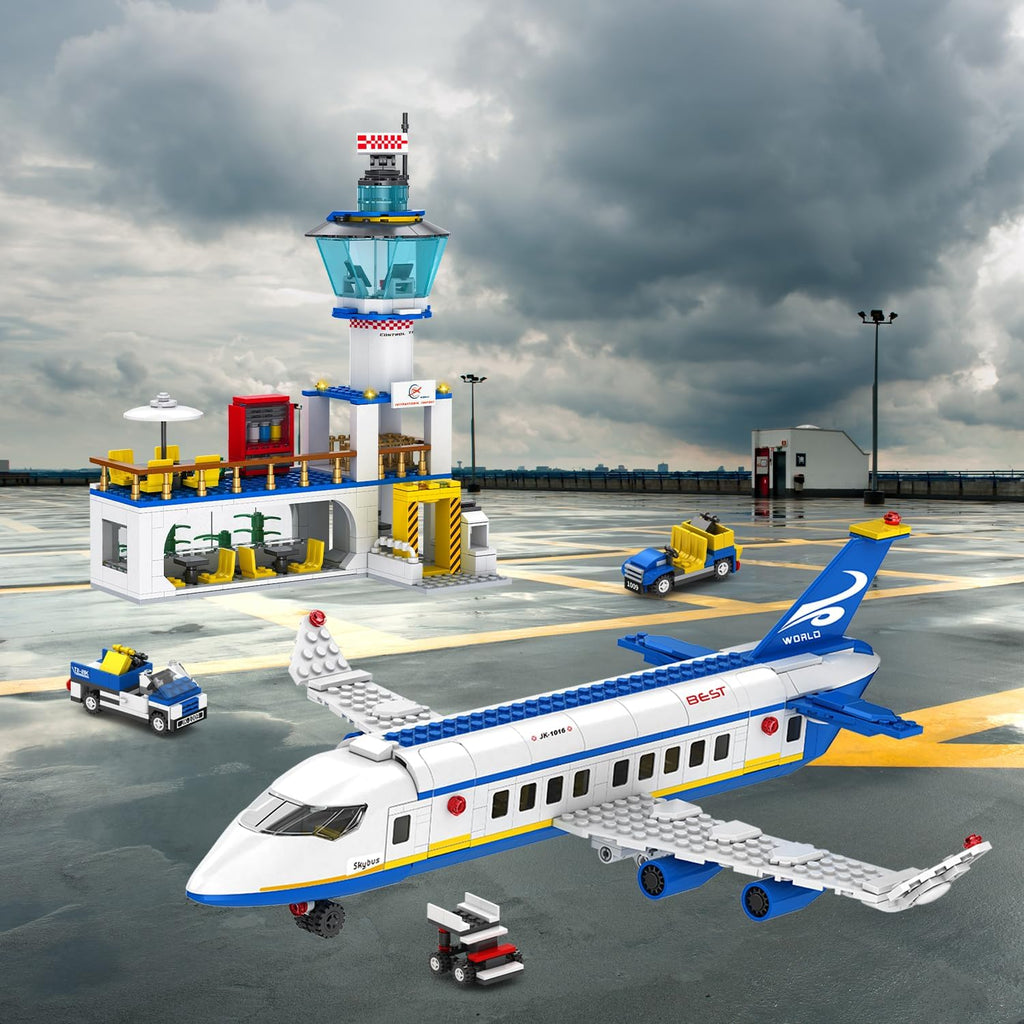City Passenger - Juego de construcción de avión de pasajeros, 886 piezas STEM 6 en 1, juguete de bloque de construcción con terminal, autobús de lanzadera, carrito de equipaje, regalos de cumpleaños de Navidad para niños y niñas de 6 a 12 años en adelante