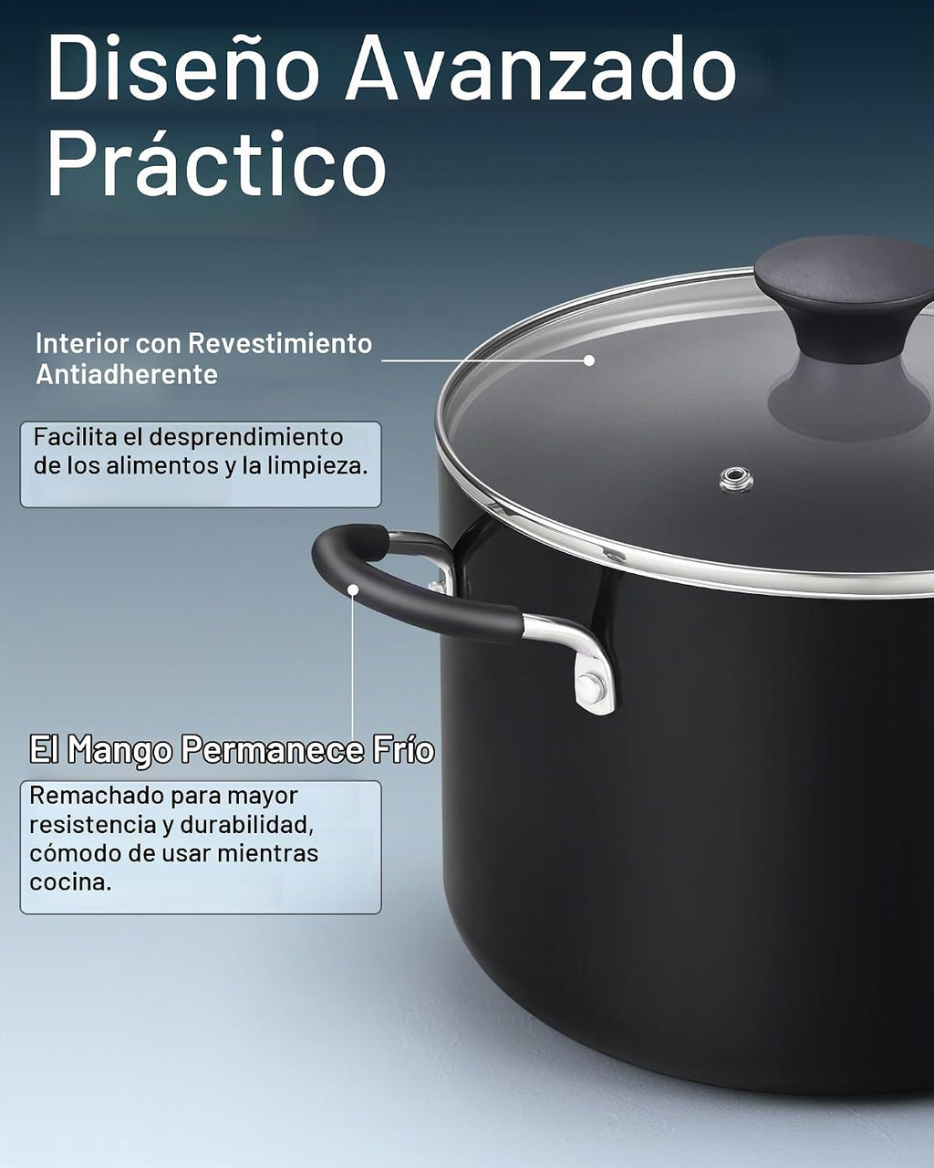 Cook N Home Olla antiadherente de 8 cuartos con tapa, ollas grandes para