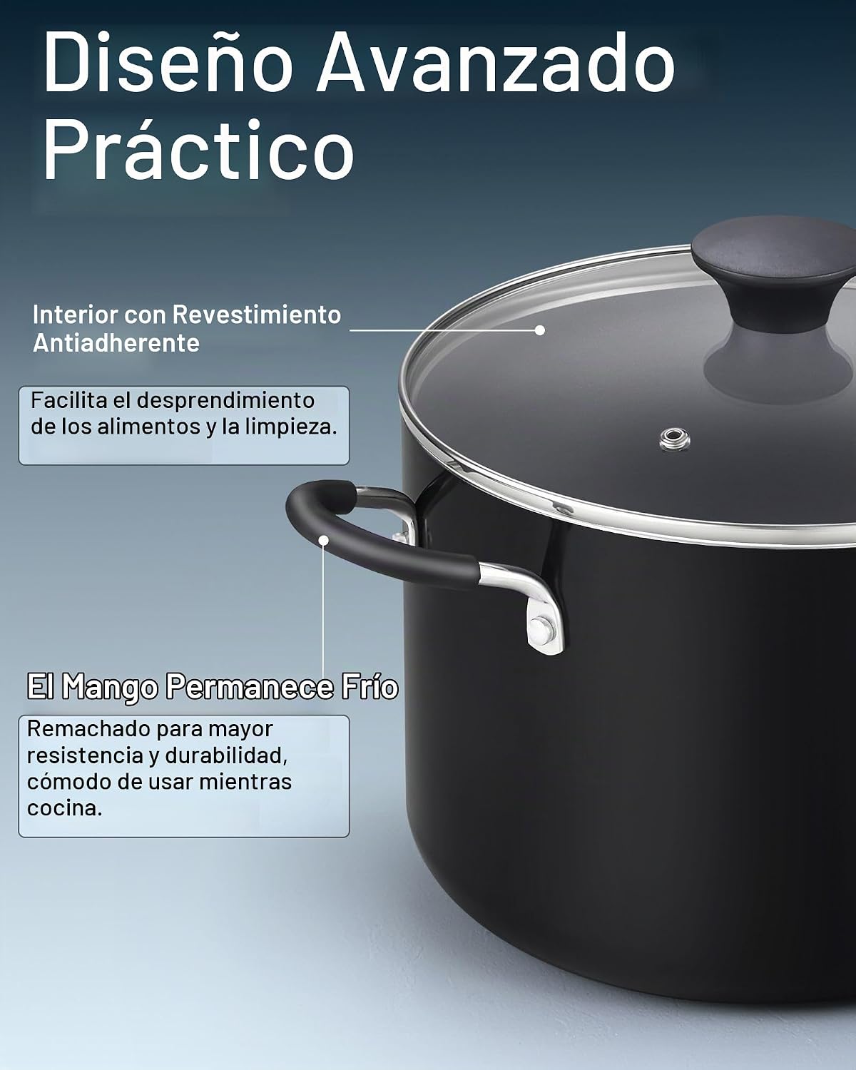 Cook N Home Olla antiadherente de 8 cuartos con tapa, ollas grandes para