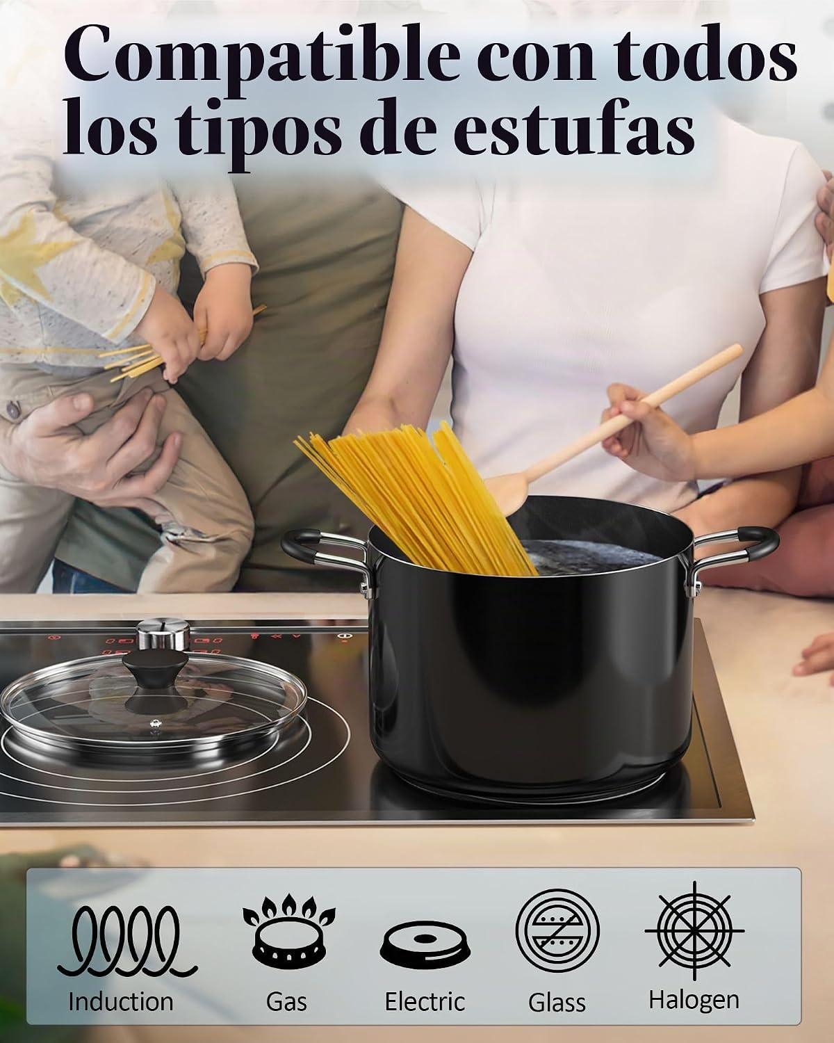 Cook N Home Olla antiadherente de 8 cuartos con tapa, ollas grandes para