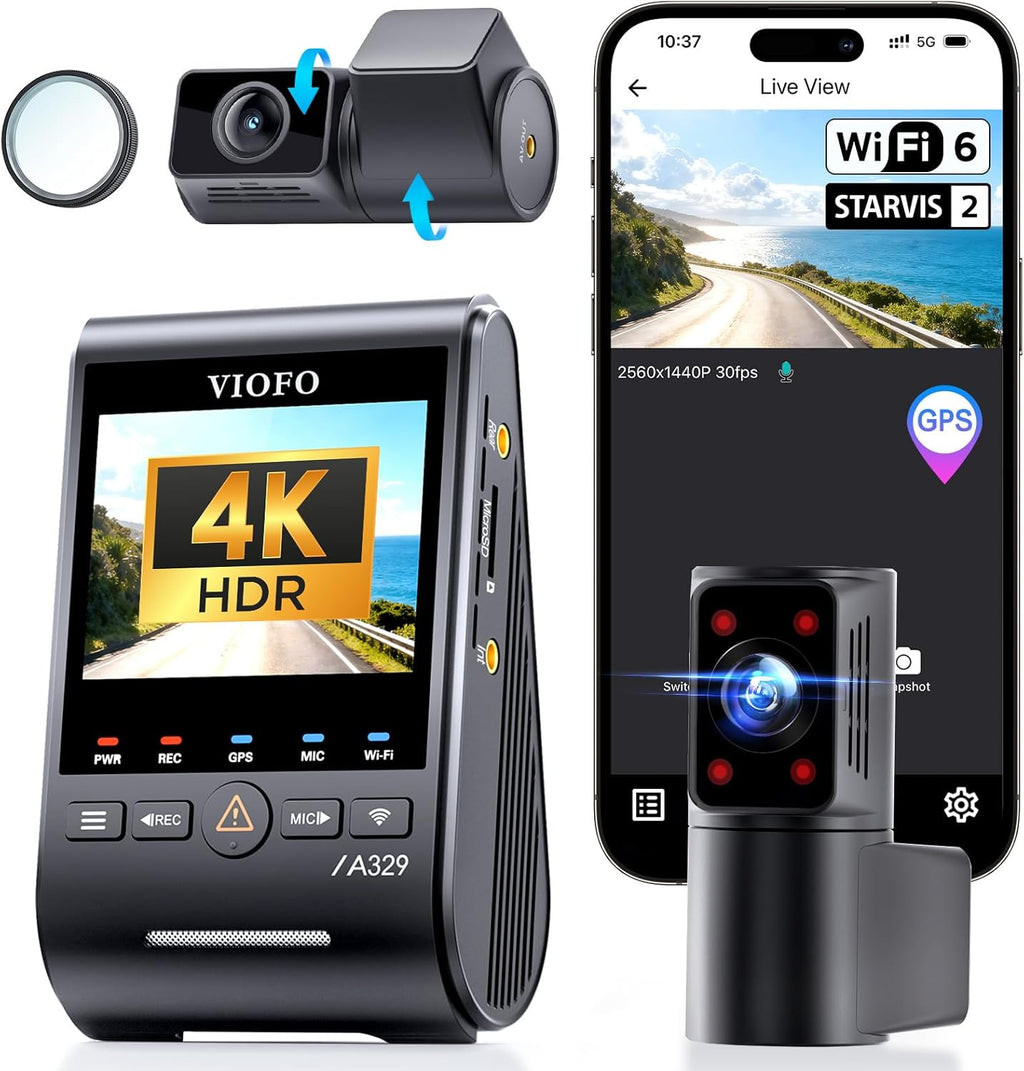 VIOFO A329S 4K+2K+2K Dash Cam cabina delantera y trasera, STARVIS 2 HDR