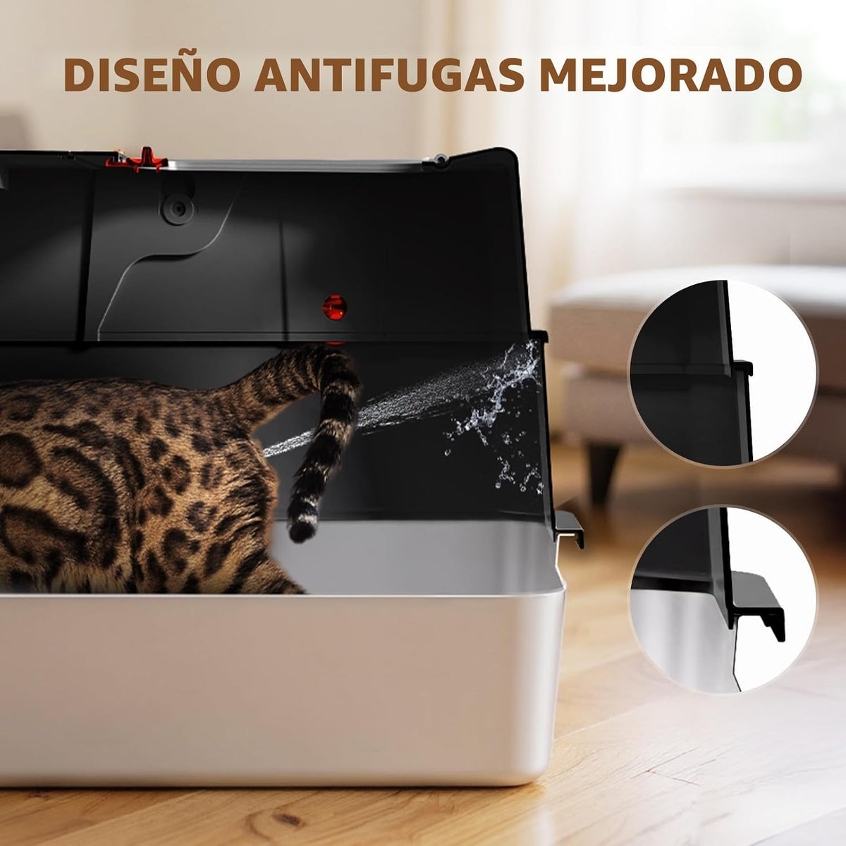Caja de arena de acero inoxidable con tapa, caja de arena de metal cerrada anti-fugas, bandeja de arena extragrande para gato con pala y pedal de apertura abatible, sin olores, entrada frontal y superior dual, negro