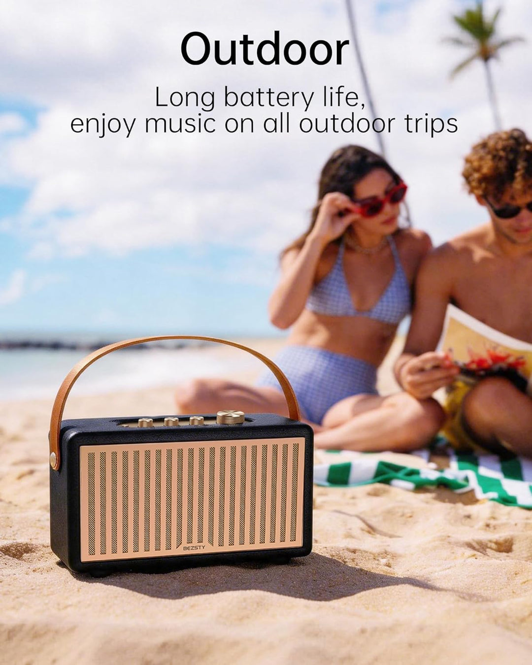 Altavoz retro Bluetooth 6.0 para exteriores, 56 horas de reproducci...
