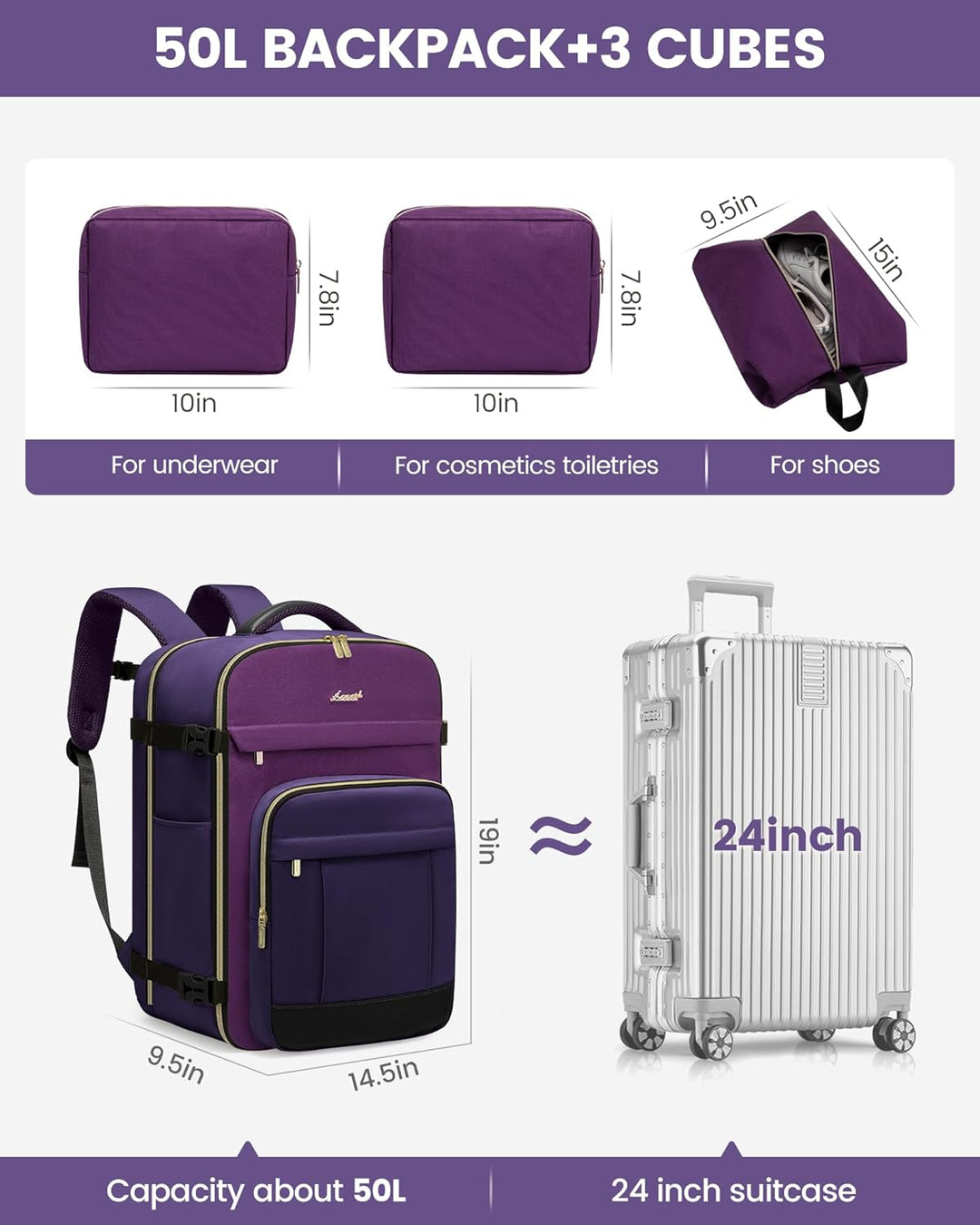 LOVEVOOK Mochila de viaje para mujeres y hombres, mochila de mano y...