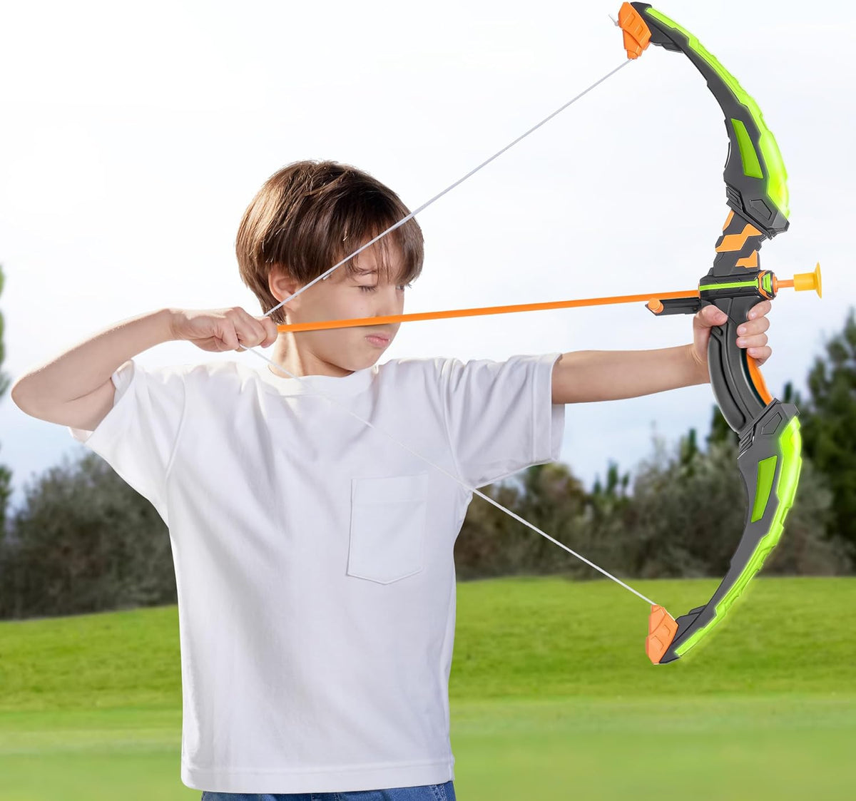 JOYIN Juego de arco y flecha para niños con luces LED intermitentes, Verde