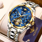 OLEVS Reloj mecánico de lujo clásico de moda para hombre, relojes impermeables de acero inoxidable de cuerda automática para hombre, esfera grande, con fecha de diamante, sin batería, reloj para