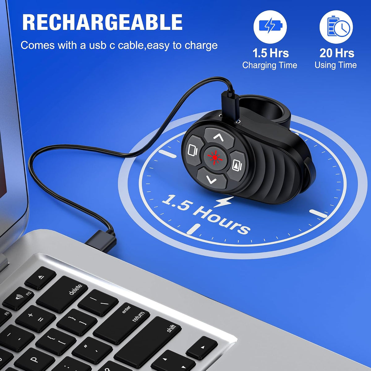 Presentador inalámbrico USB tipo C con láser, control remoto de presentación, anillo para el dedo, clicker de PowerPoint, avance de diapositivas para laptop Mac, clase de oficina