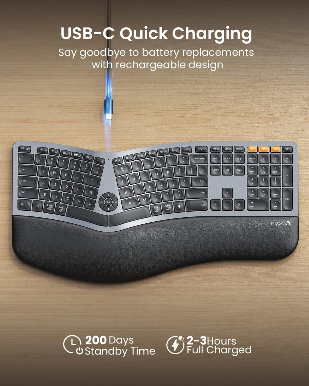 ProtoArc EK01 Plus - Teclado ergonómico Bluetooth retroiluminado, t...