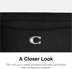 Coach Estuche para tarjetas de cuero refinado para mujer, color negro