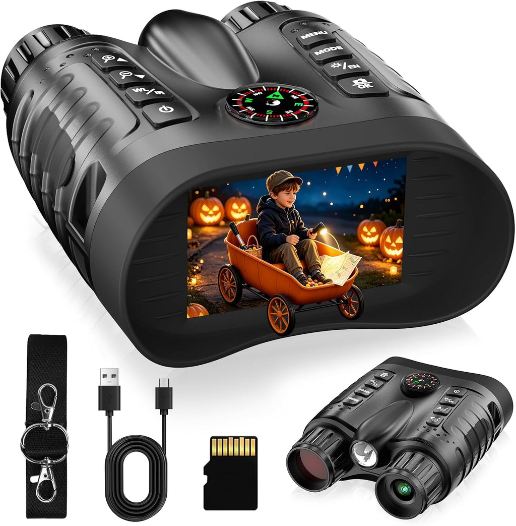 Gafas de visión nocturna 4K para niños, prismáticos de visión nocturna a todo color de 36 MP Zoom 8X 850 nm Stealth IR para observación negra, regalo con brújula, grabación de fotos y video 4K