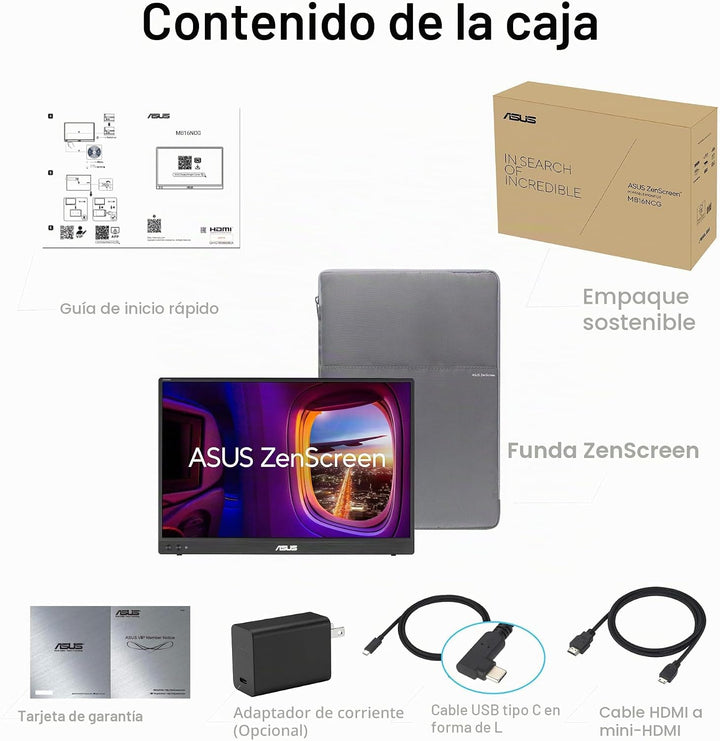 ASUS ZenScreen Monitor portátil USB-C 16:10 de 16 pulgadas (MB16NCG...