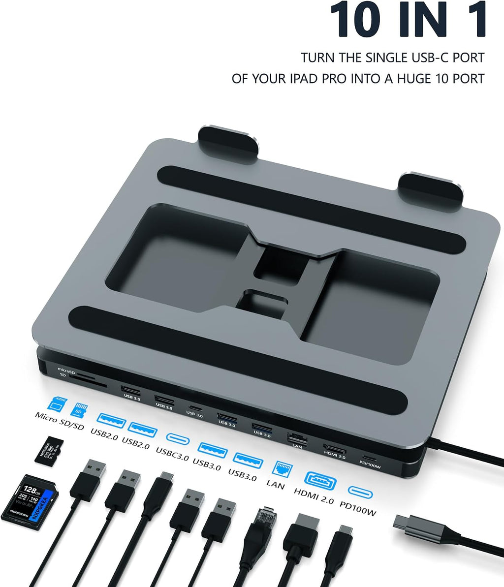 Soporte de concentrador USB C para MacBook Pro, adaptador 10 en 1 para MacBook Air Docking Station con 4K 60Hz HDMI, RJ45 Gigabit Ethernet, lector de tarjetas SD/TF, 4 USB 3.0 para iPad/Dell HP/Surface/Lenovo Laptop Dock