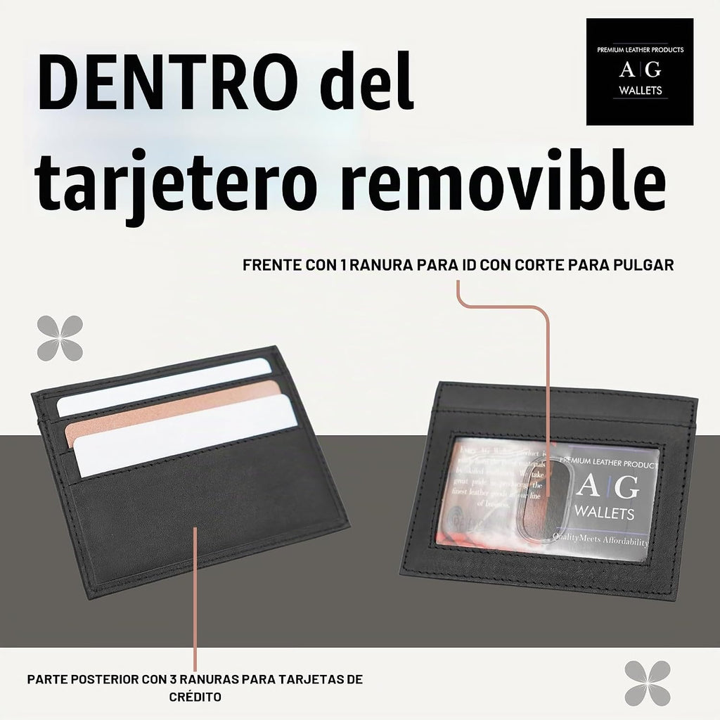 Billetera para hombre con soporte extraíble para identificación, bloqueo