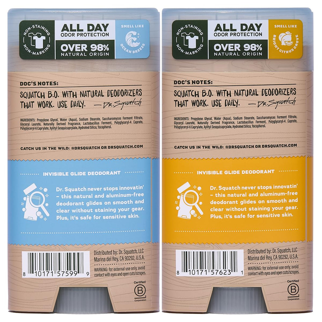 Dr. Squatch Invisible Glide Natural Desodorante para hombre, desliz...