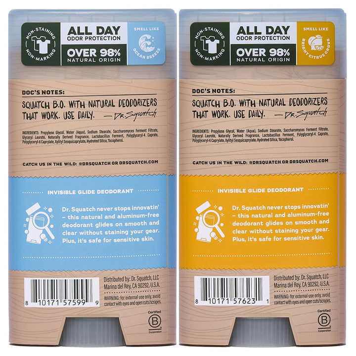 Dr. Squatch Invisible Glide Natural Desodorante para hombre, desliz...