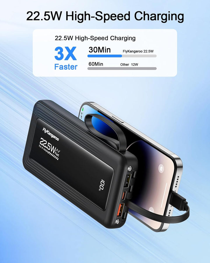 FlyKangaroo - Cargador portátil con cables integrados, batería de 1...