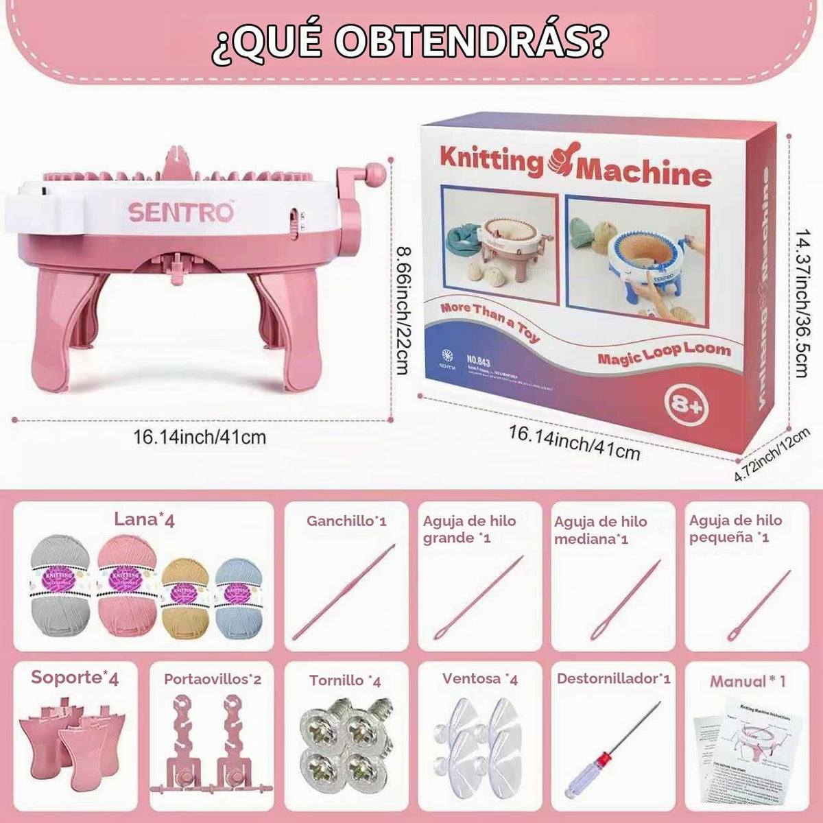 SENTRO Máquina de tejer 48 agujas con contador de filas para principiantes (rosa)