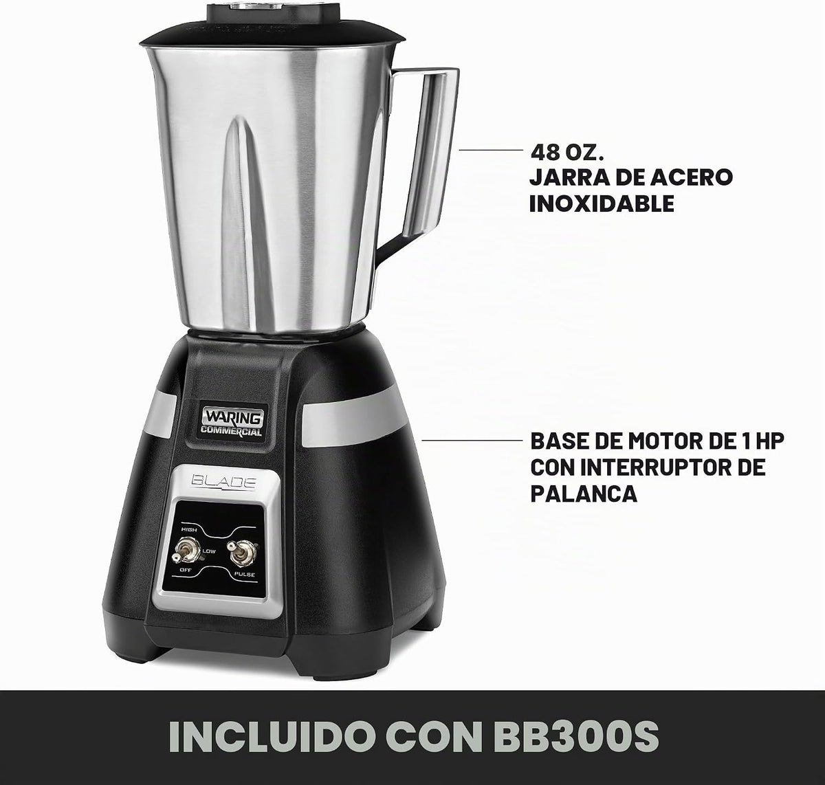 Waring Batidora de cuchillas con tarro de acero inoxidable de 48 oz y palanca y pulso