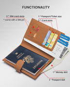 Karmiir Cartera de viaje compacta para pasaporte RFID, cartera de cuero para pasaporte con tarjetero, bolsillo con cremallera para monedas y compartimento para efectivo, color marrón