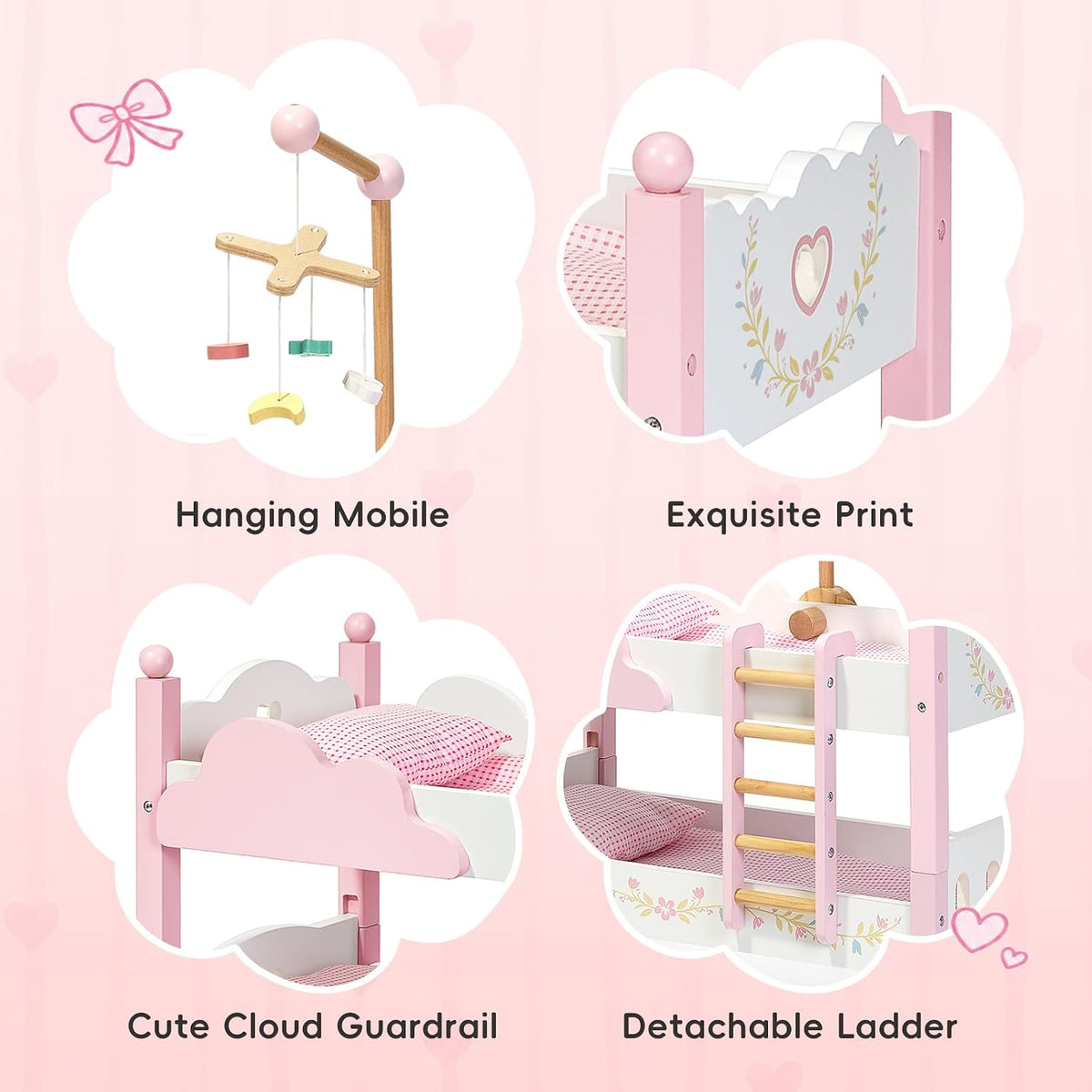 OOOK Litera 2 en 1 para muñeca de 18 pulgadas con tul, ropa de cama