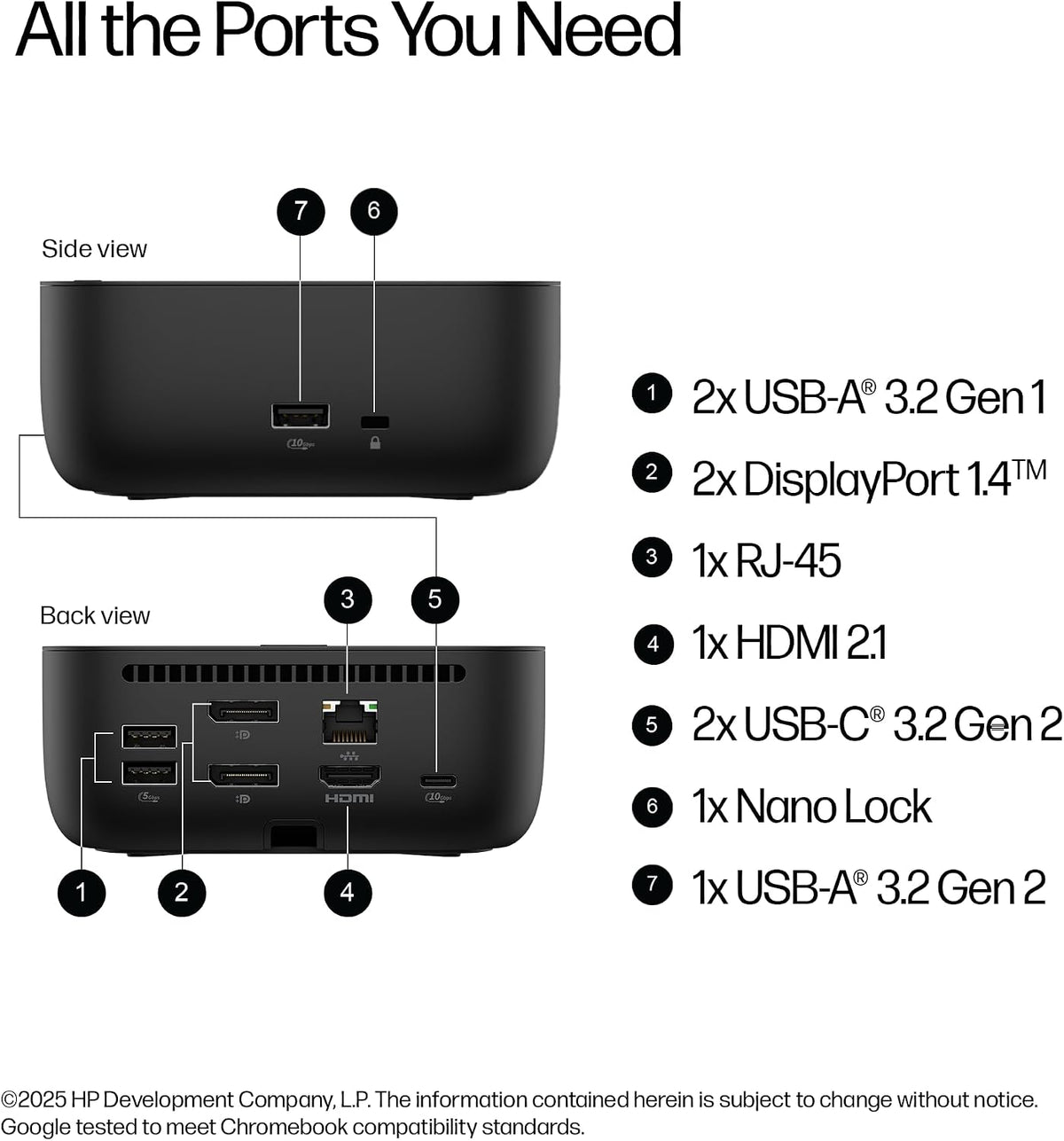 Base HP USB-C G6 de 100 W + un cable USB-C adicional incluido, dise...