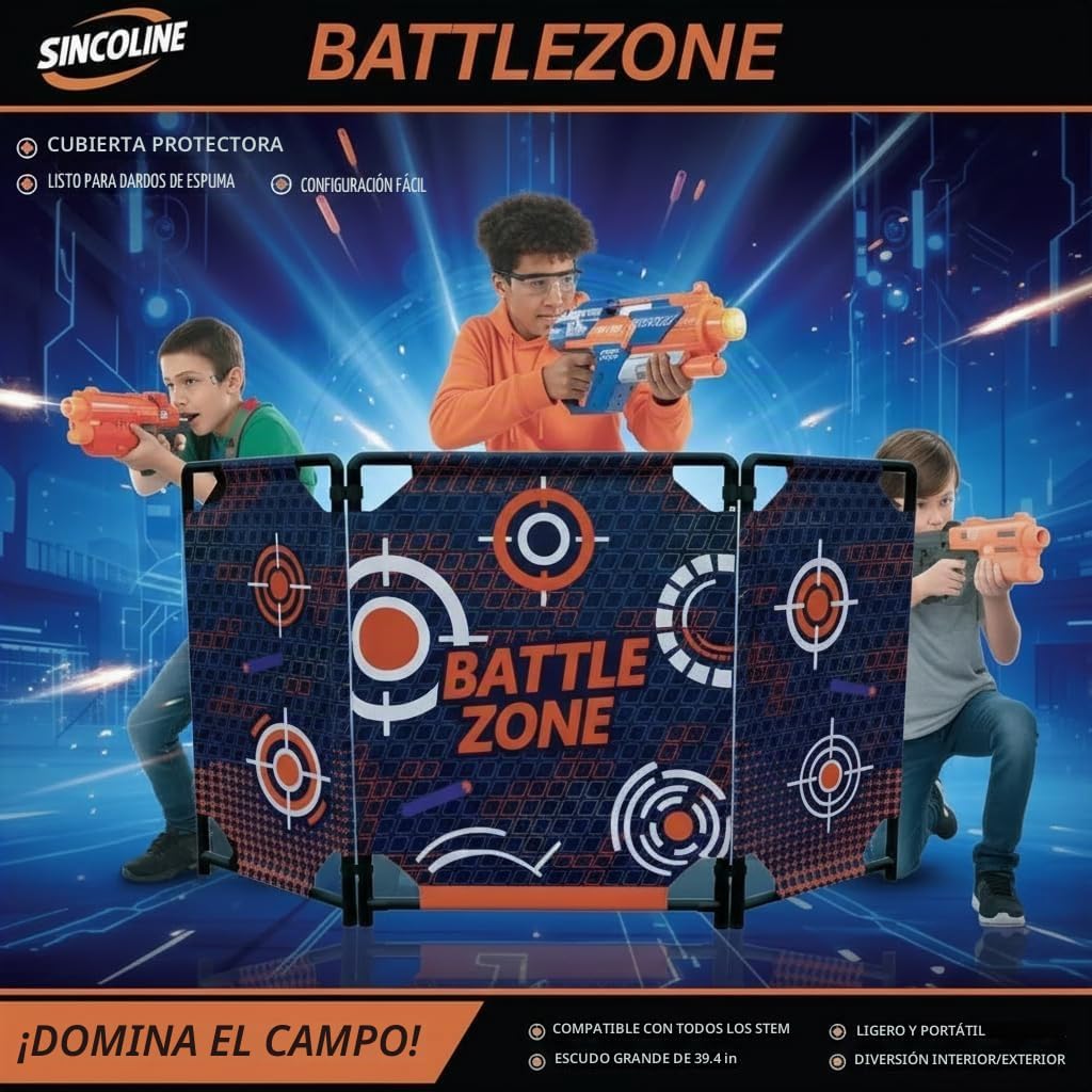 Target Búnker Táctico y Blaster de Espuma 59x34” Zona de Combate Fort Bunker, Compatible con Laser Tag, Pistola de Agua y Actividades de Cumpleaños, Pared Plegable para Juego Activo