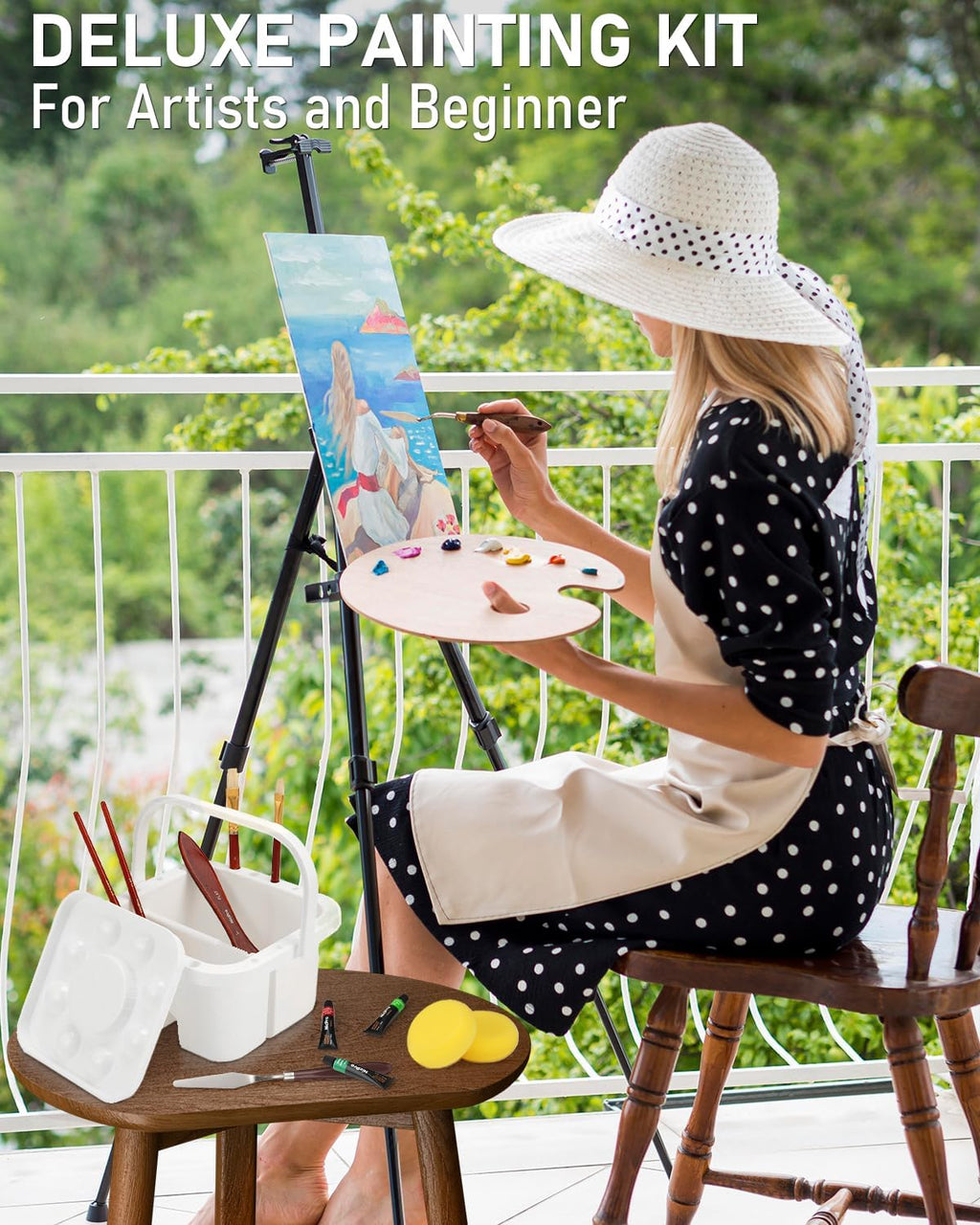 Nicpro - Kit de pintura artística de lujo de 158 piezas para artista con caballete, pinturas y pincel