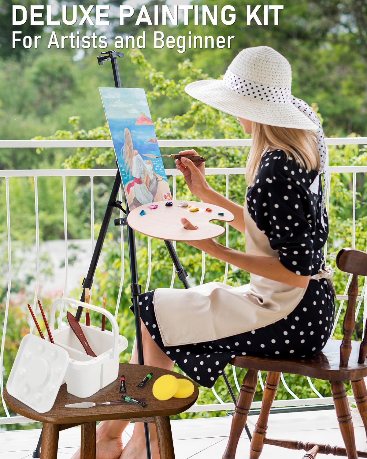 Nicpro - Kit de pintura artística de lujo de 158 piezas para artista con caballete, pinturas y pincel