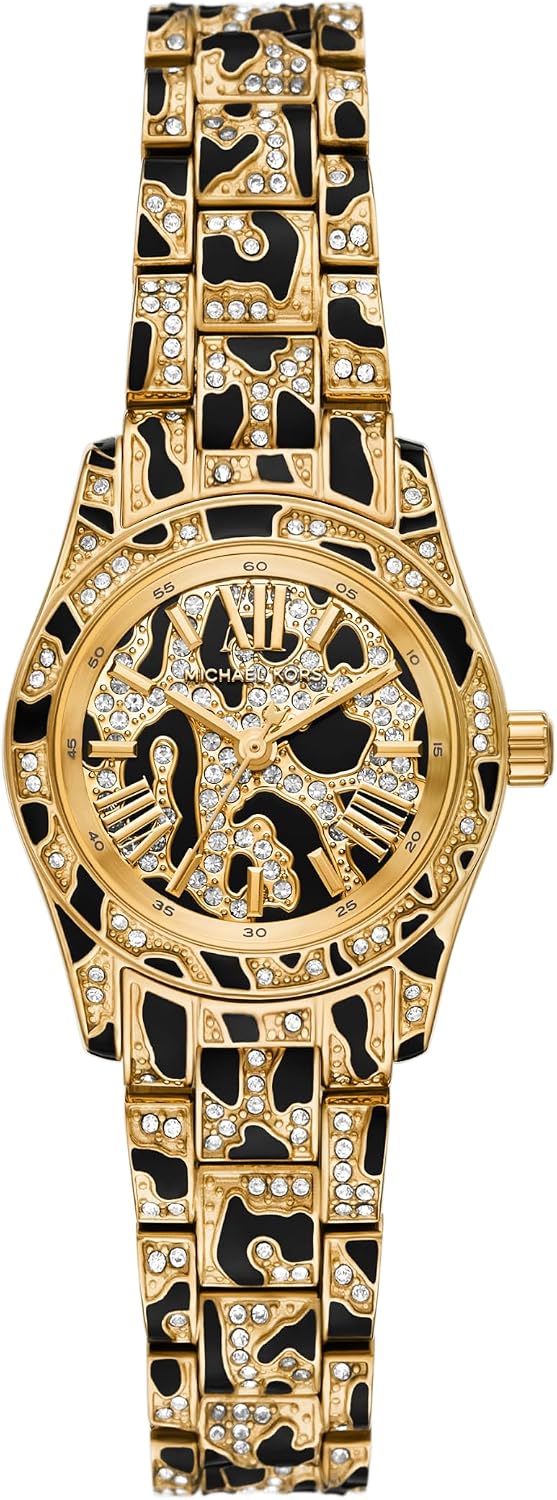 Reloj para mujer Michael Kors Lexington de tres agujas con estampado animal en acero inoxidable (Modelo: MK7639)