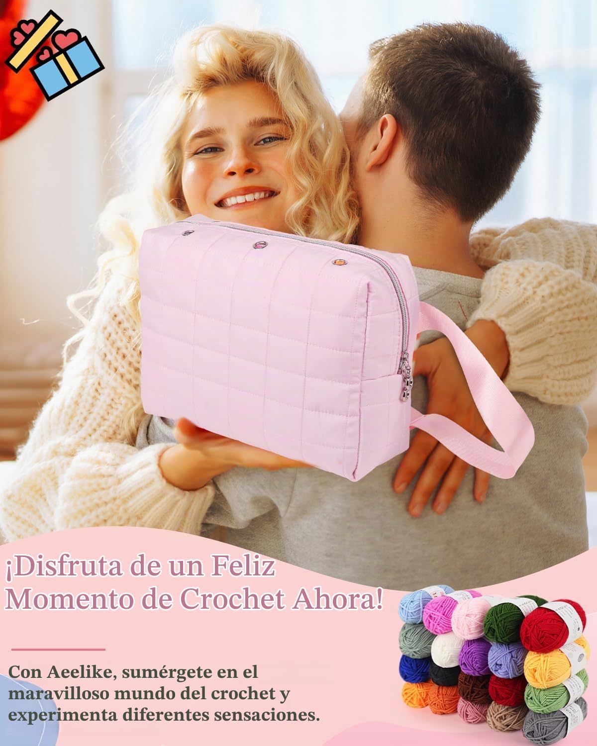 Aeelike - Kit de ganchillo para adultos principiantes, kit completo de hilo, color rosa