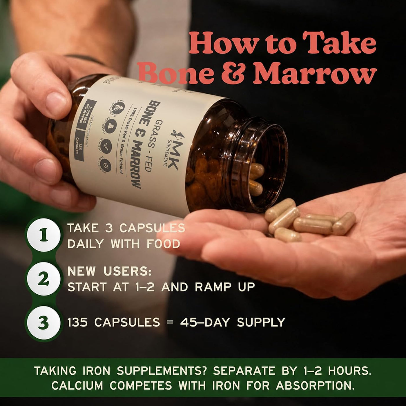 MK Supplements Suplemento de hueso y médula de vaca alimentada con...