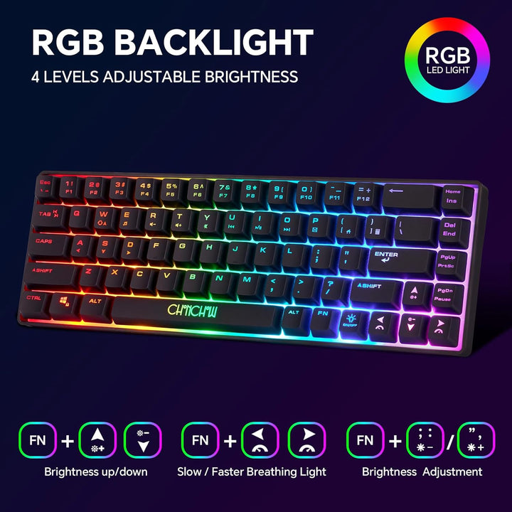 CHONCHOW Combo de teclado y mouse inalámbricos 60 % para juegos, re...