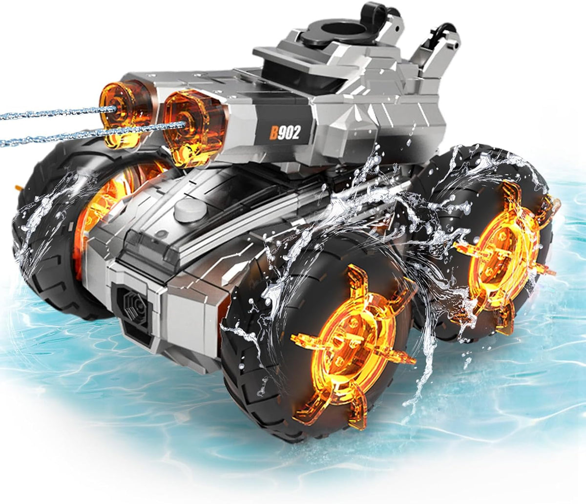 Auto RC anfibio con pistola de agua, juguetes de piscina de agua de verano, vehículo de acrobacias a control remoto impermeable para niños a partir de 8 años, con detección de gestos, autos de