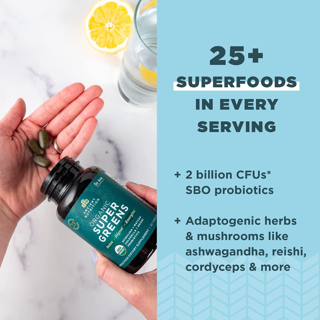 Ancient Nutrition Super Greens con probióticos, tabletas orgánicas...