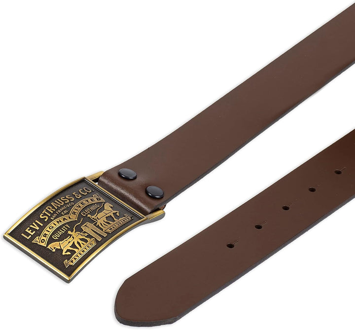 Levi's Cinturón de cuero para hombre con hebilla de placa extra...