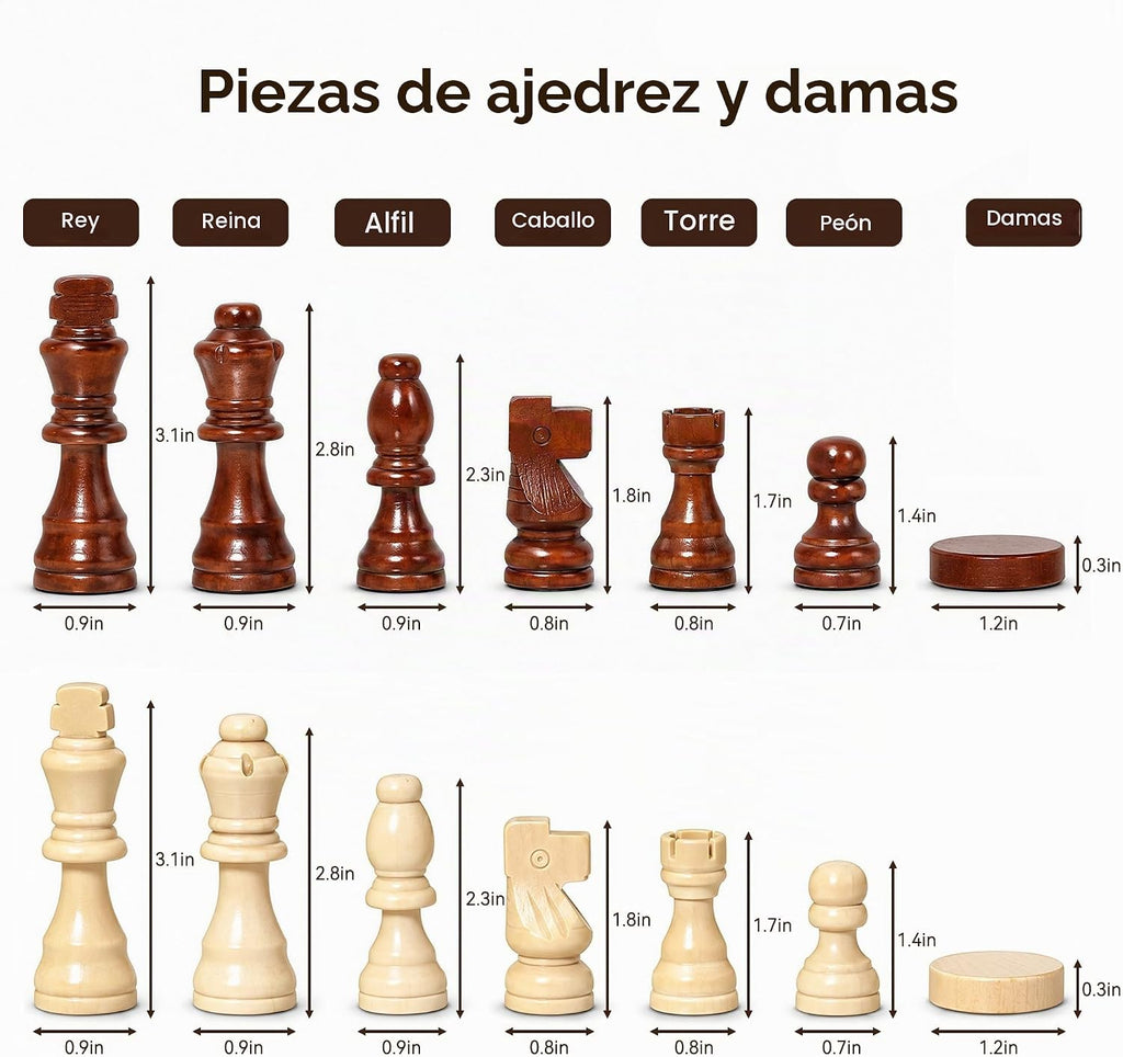 Hvygss - Tablero magnético de ajedrez de 15 pulgadas, juego de ajedrez de madera plegable con damas, piezas hechas a mano con 2 reinas adicionales, juego de mesa de viaje portátil para niños de 6 años