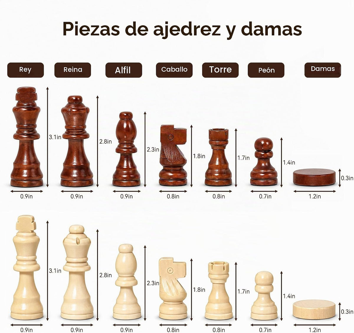 Hvygss - Tablero magnético de ajedrez de 15 pulgadas, juego de ajedrez de madera plegable con damas, piezas hechas a mano con 2 reinas adicionales, juego de mesa de viaje portátil para niños de 6 años