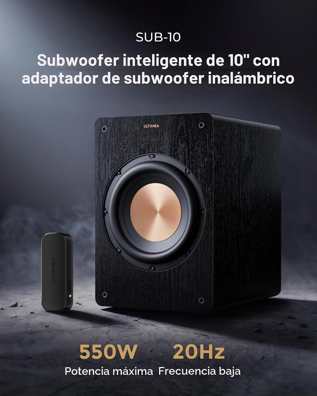 ULTIMEA Subwoofer alimentado de 10", adaptador de subwoofer inalámbrico