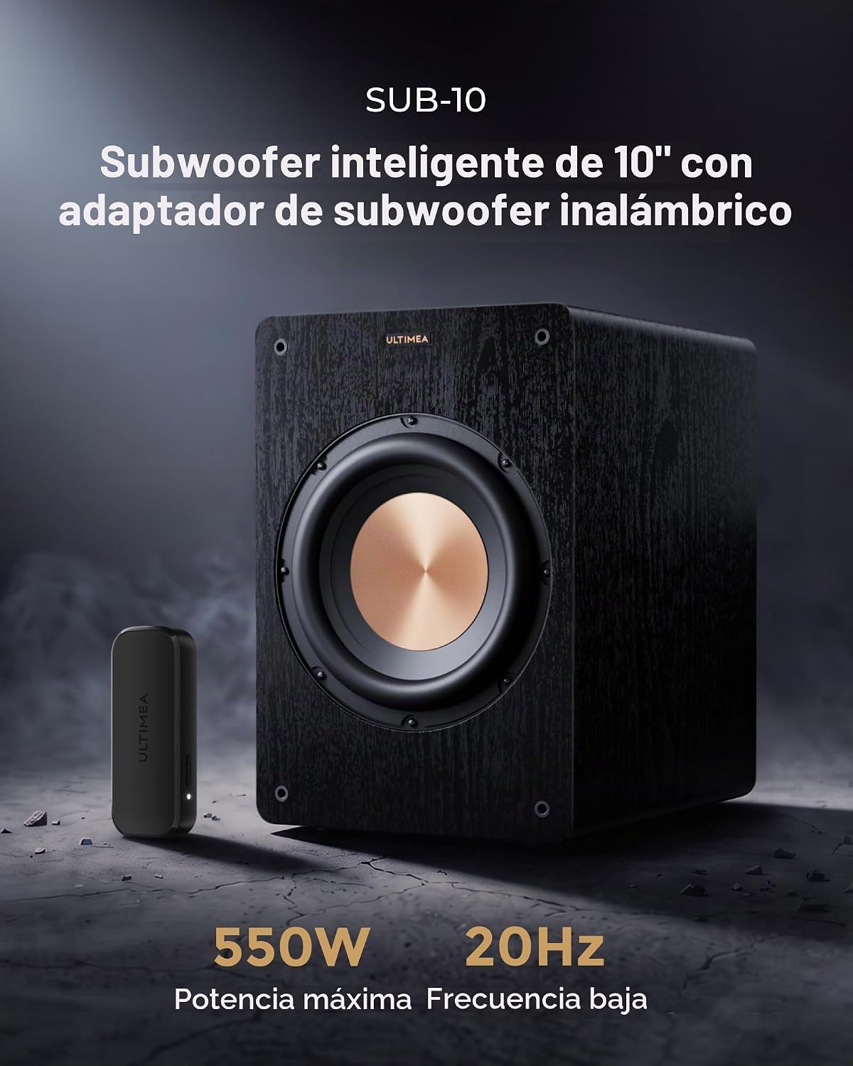 ULTIMEA Subwoofer alimentado de 10", adaptador de subwoofer inalámbrico