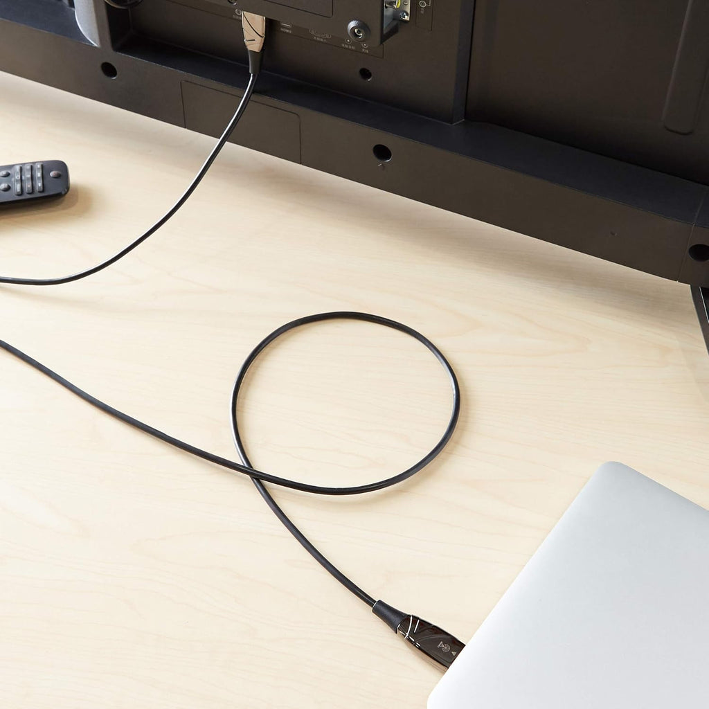 Amazon Basics Cable de fibra óptica HDMI, 18Gbps de alta velocidad, 4K @60Hz, 2160p, color de 48 bits, listo para Ethernet, 50 pies, negro