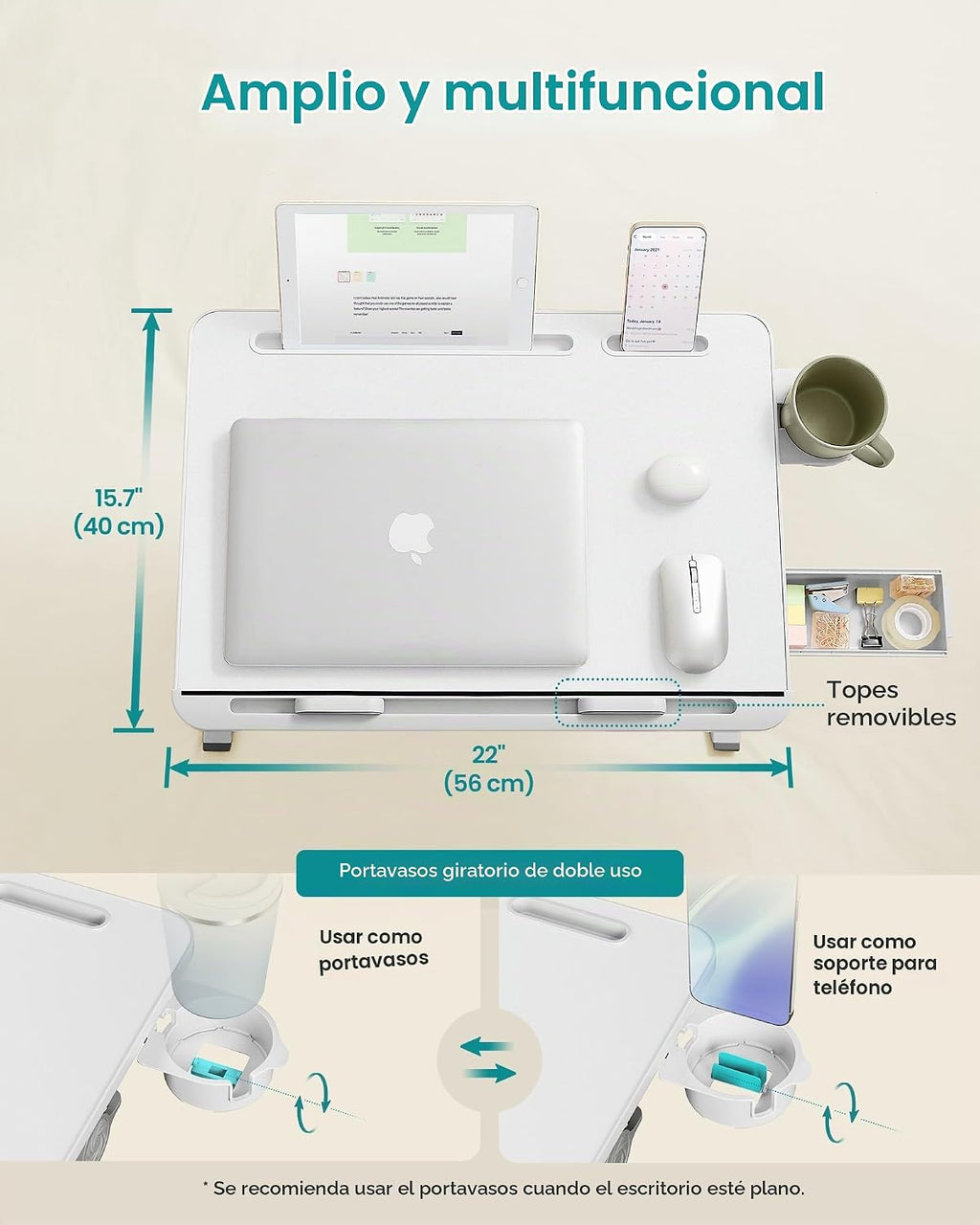 SONGMICS Escritorio para computadora portátil de cama, plegable, altura