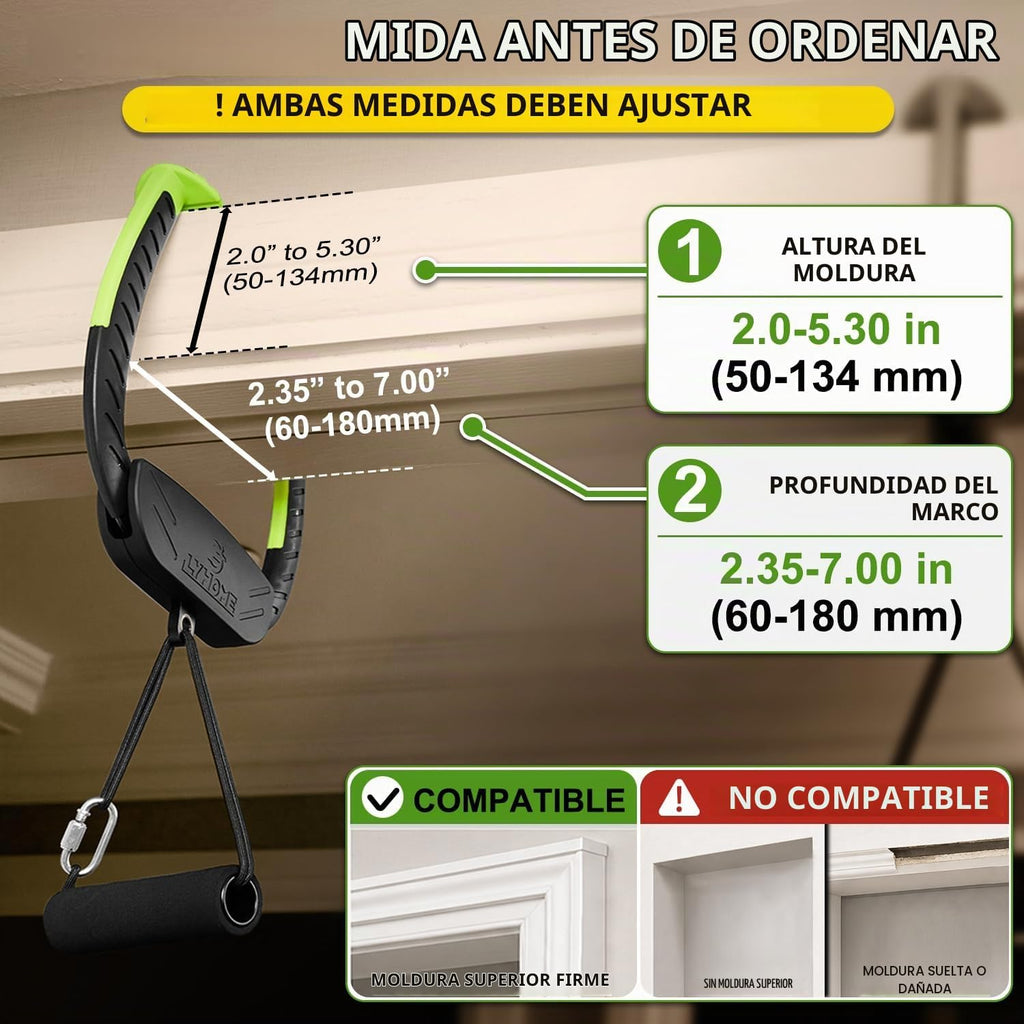 Barra de dominadas portátil para puerta, 2 asas independientes, diseño sin tornillos