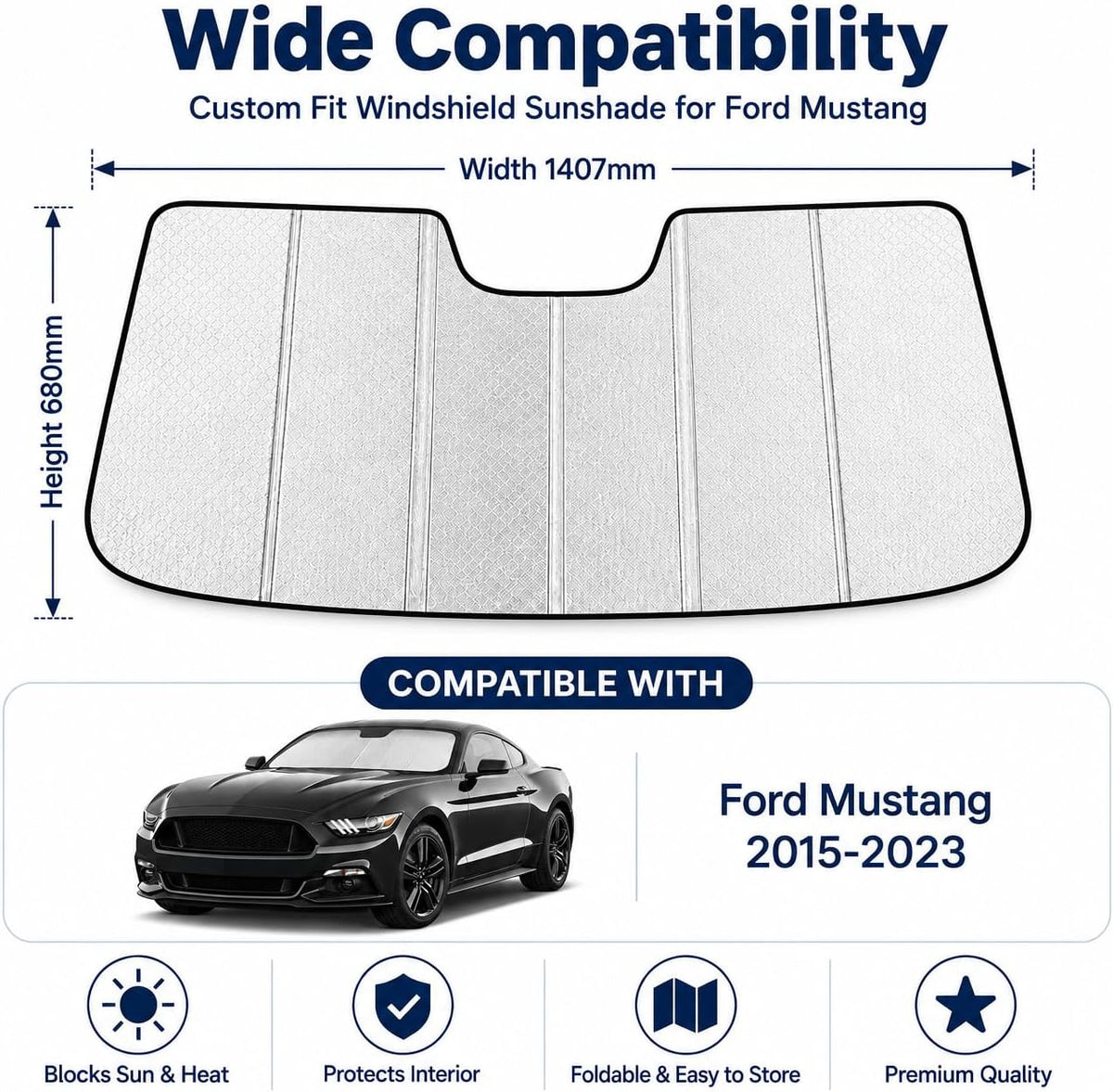 Astox Parasol para parabrisas para Ford Mustang 2015-2023
