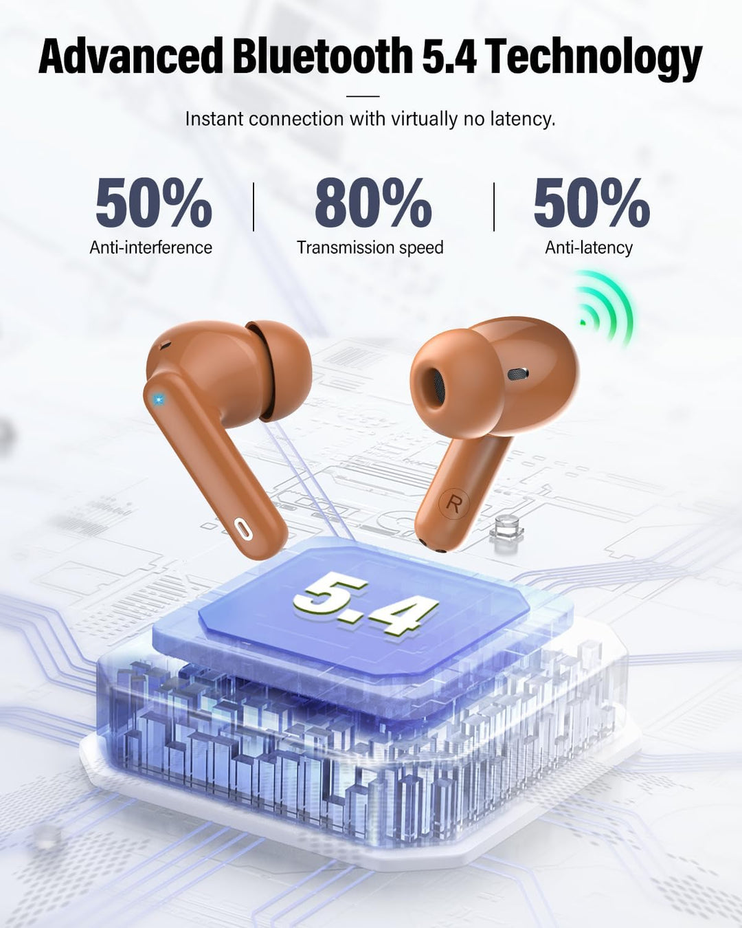 Auriculares inalámbricos, auriculares Bluetooth 5.4 con graves esté...