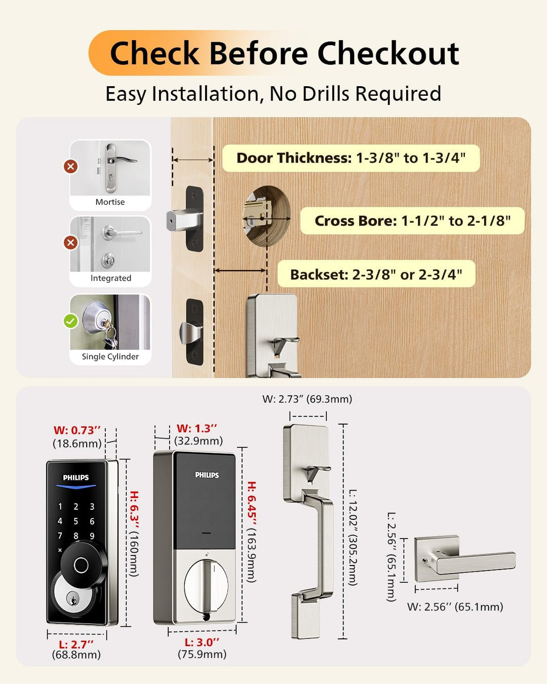 Philips Cerradura inteligente WiFi con juego de manijas de puerta d...