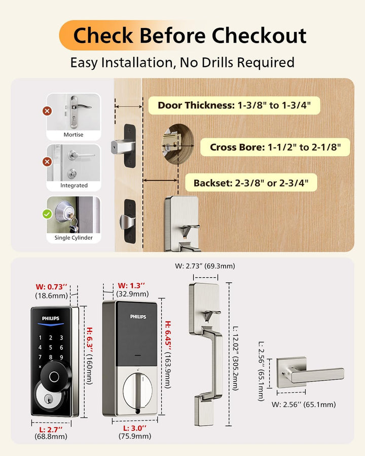 Philips Cerradura inteligente WiFi con juego de manijas de puerta d...